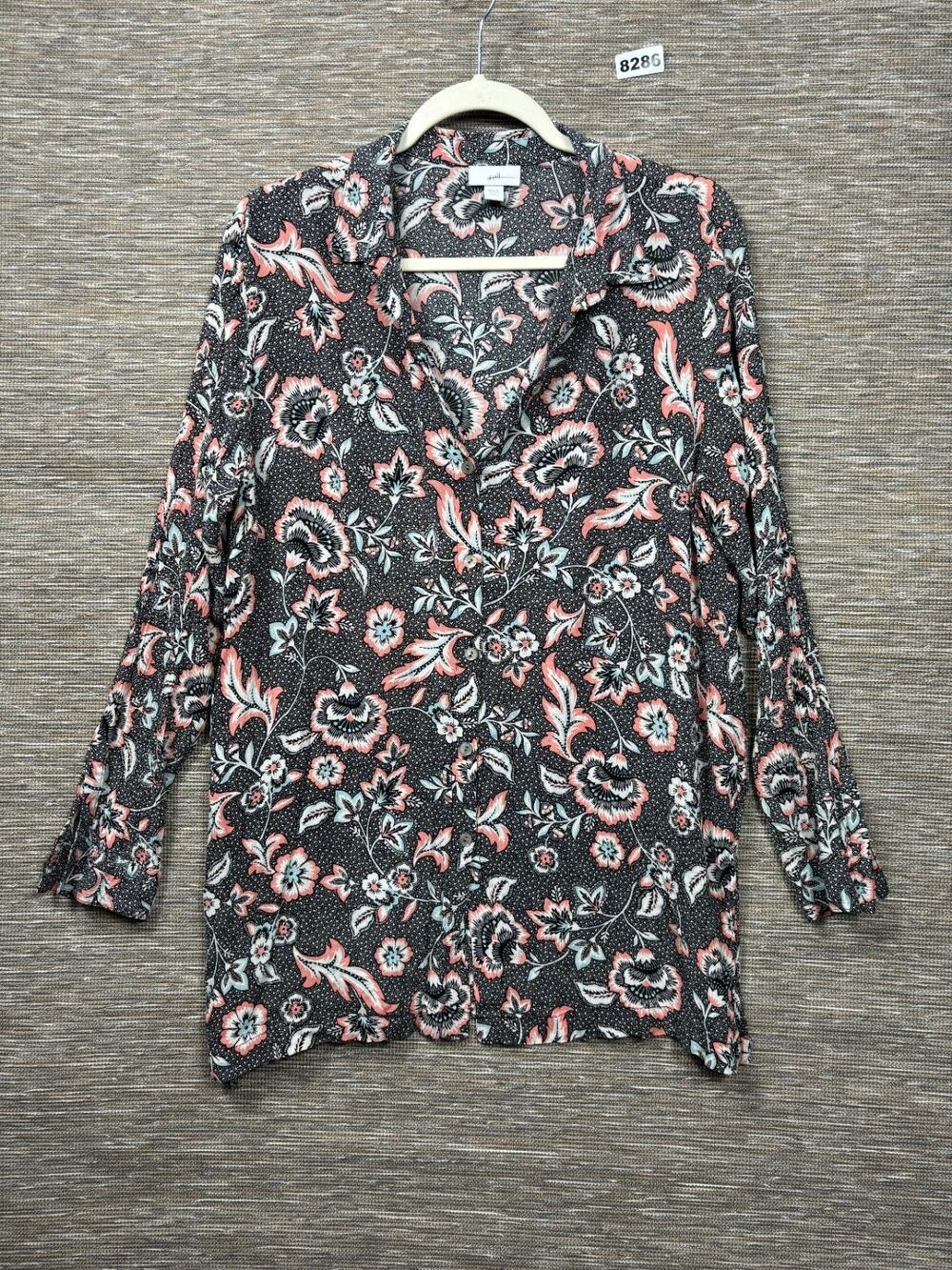 J. Jill Top Womens LP Floral Polka Dot Multicolor Button Up Long Sleeve Blouse